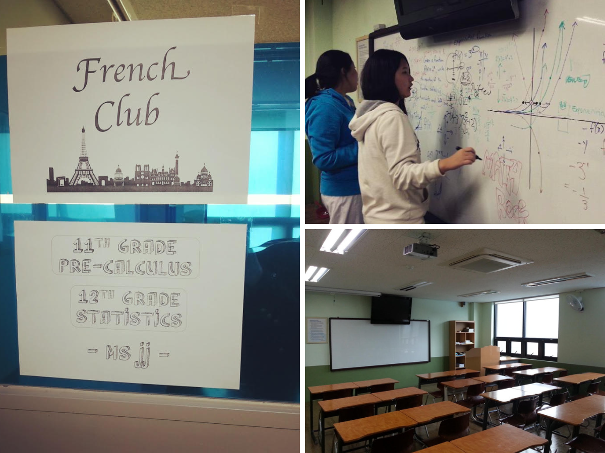 Collage of three photos showing classroom