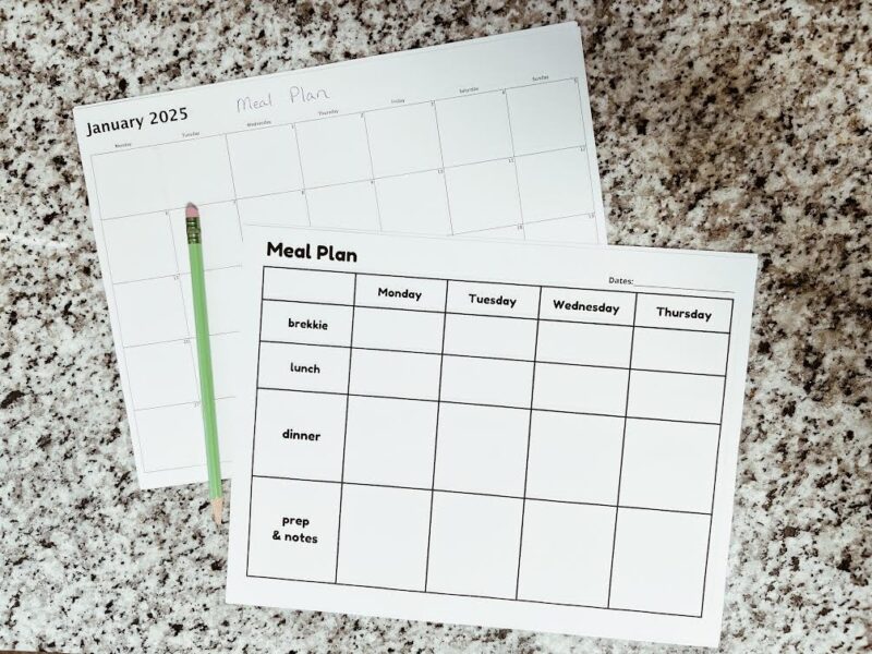 meal plan forms for homeschooling with a baby