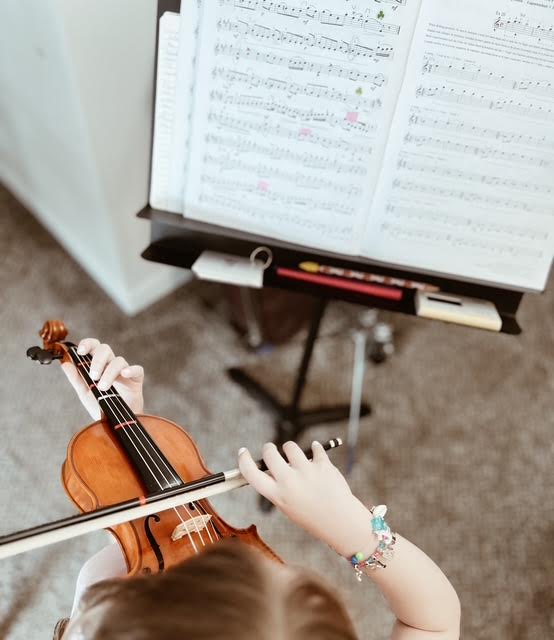 homeschooled gifted child with Einstein syndrome playing violin