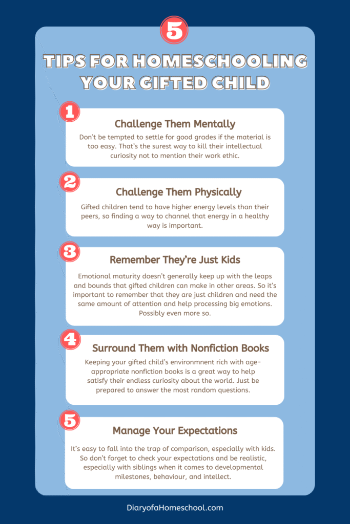 5 Tips for Homeschooling Your Gifted Child pinnable graphic