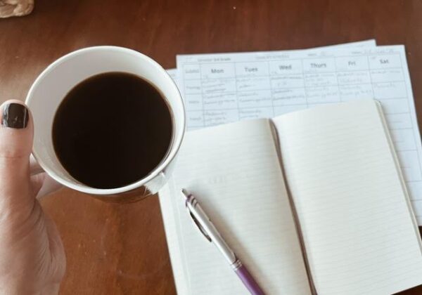 coffee and open notebook