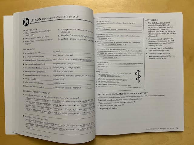 two-page spread from the Greek myths teacher manual