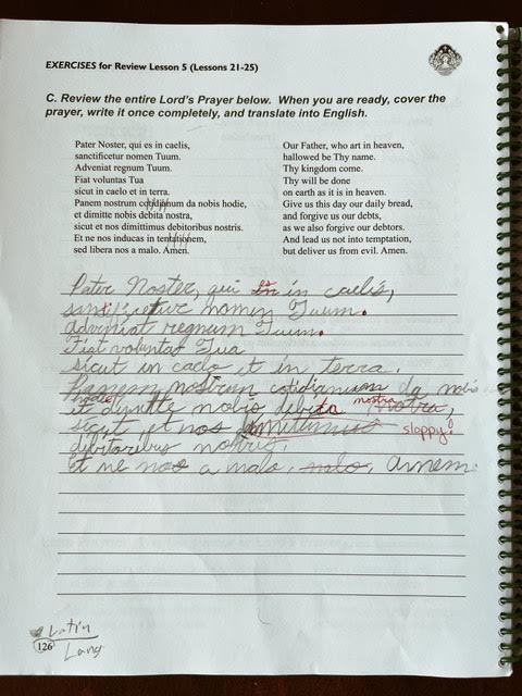 page of Pater Noster from Prima Latina student textbook
