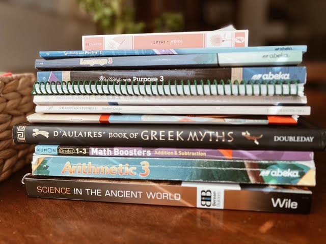 third grade classical homeschool curriculum - horizontal textbook stack