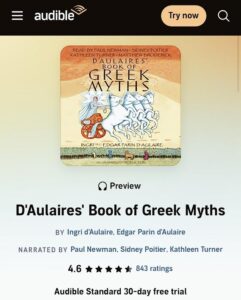 cover of audiobook version of D'Aulaires' Greek Myths