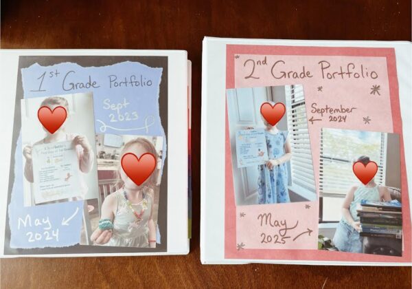 covers of 1st grade and 2nd grade porfolio binders for homeschool
