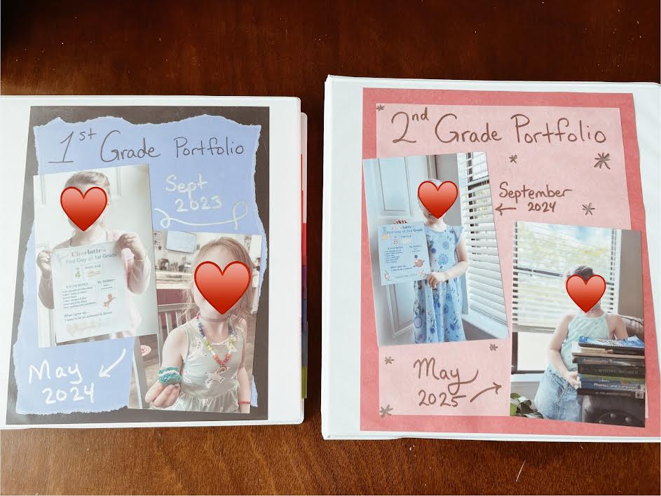 covers of 1st grade and 2nd grade porfolio binders for homeschool