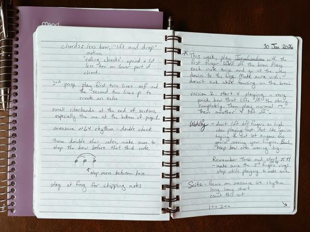 notebook for music notes to organize practice