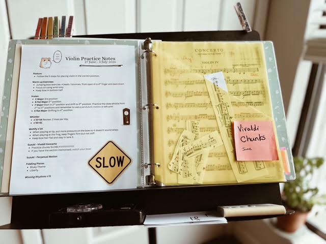 music stand organized for student music practice