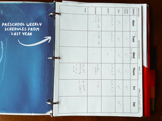 weekly schedule in teacher binder