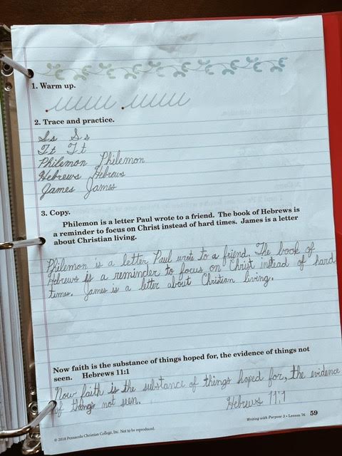 example page from Abeka's third grade cursive writing textbook