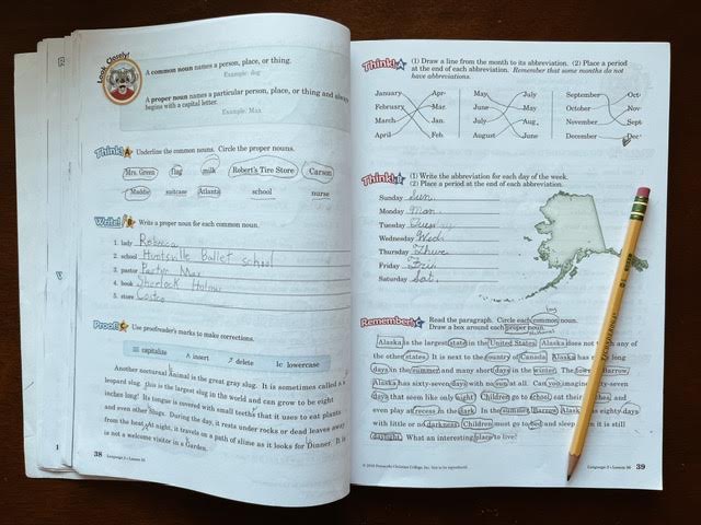 spread of Abeka's third grade language (grammar) textbook