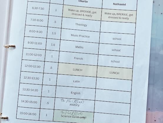 classroom timetable for homeschool