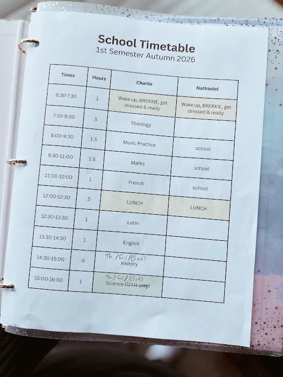 classroom timetable for homeschool