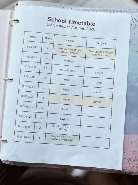 classroom timetable for homeschool